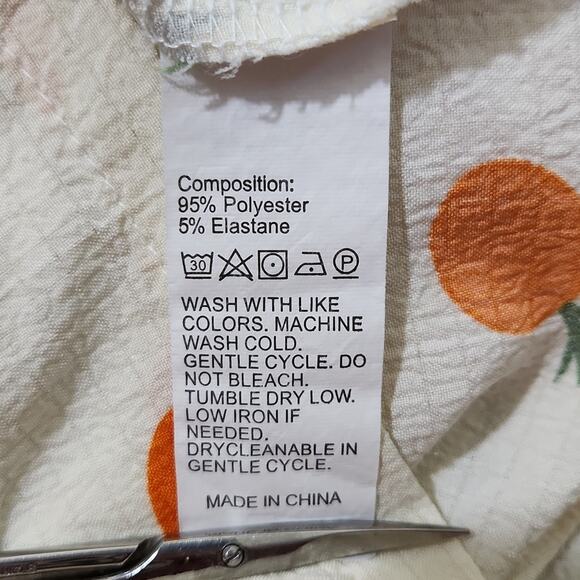 Womens Cream Textured Button Up Short Sleeve Shirt Size XL Oranges Lightweight - Picture 8 of 9